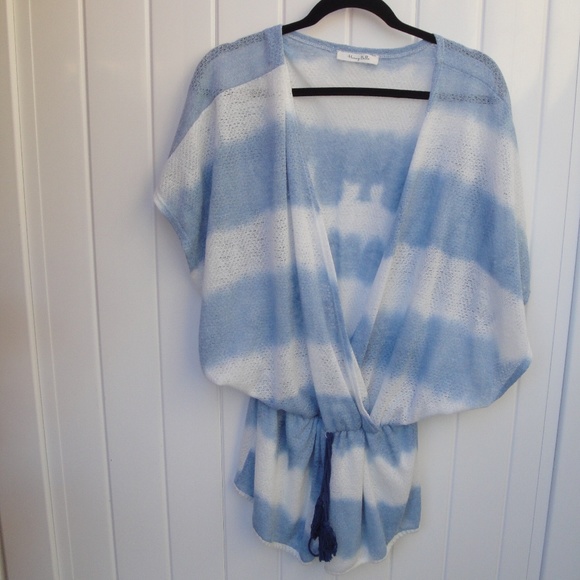 Honey Bella Romper Blue and White Stripe Knit Large - Picture 1 of 2
